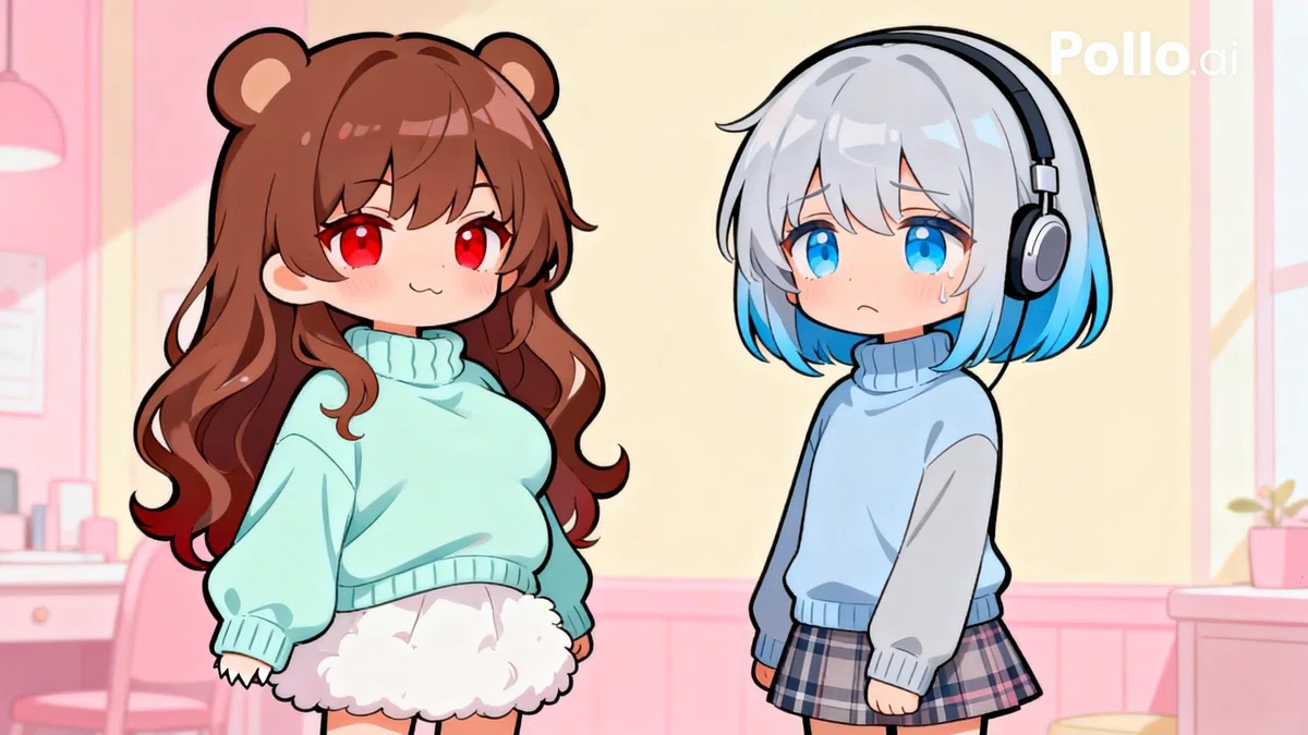 くま耳の女の子とボブヘアーの女の子が並んで立っている
