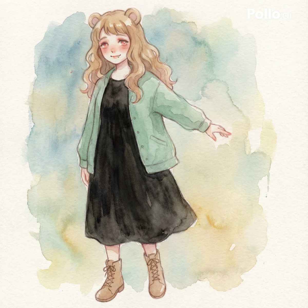 水彩画風くま耳の女の子