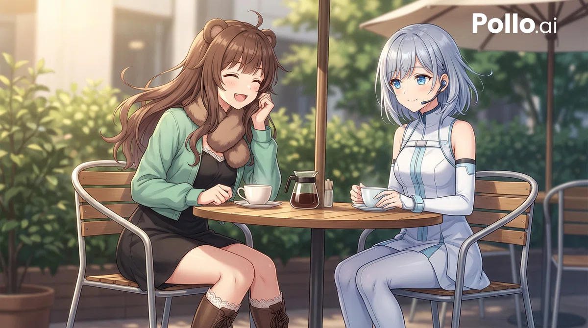 くま耳の女の子とボブカットの女の子がカフェしている