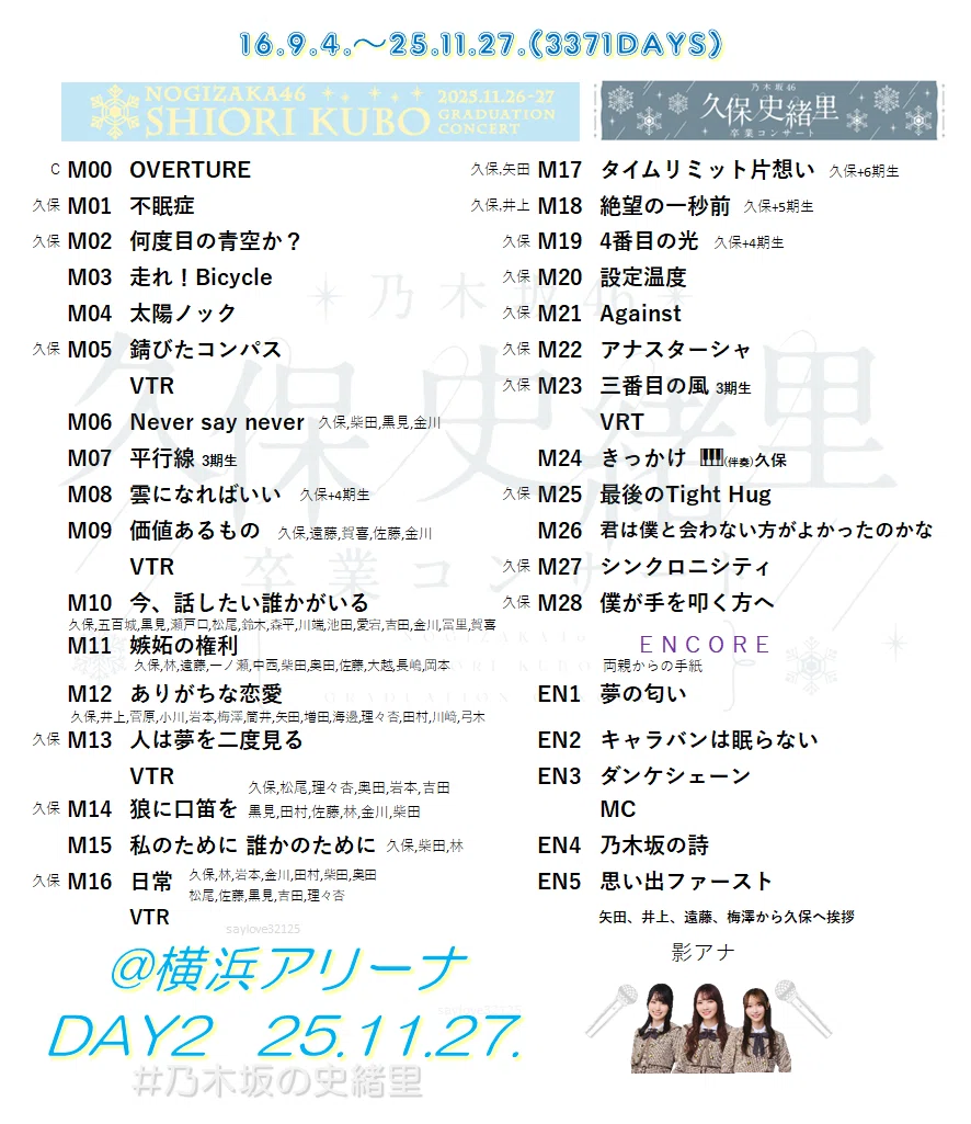 久保史緒里卒業コンサートセットリスト｜sho-setlist