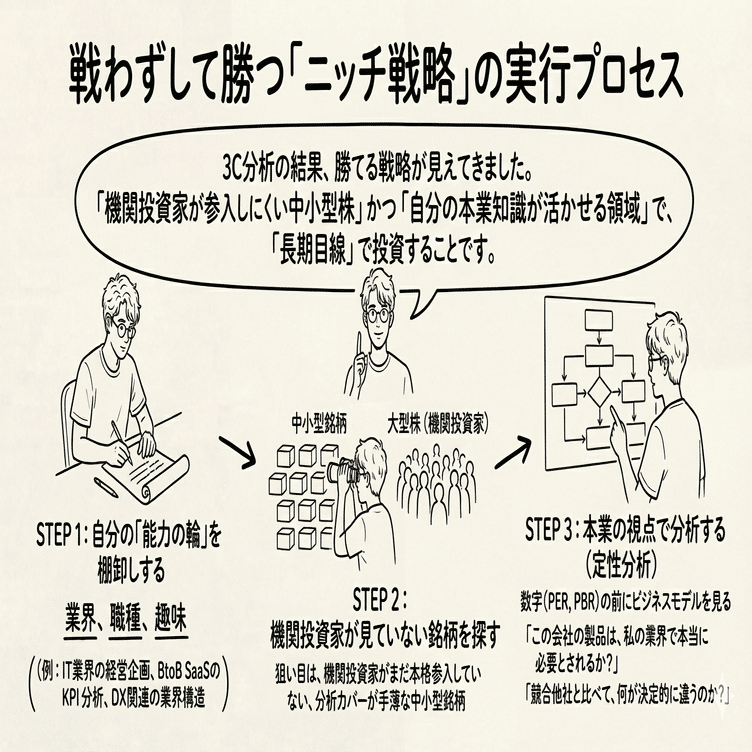 MBA式】個人投資家が機関投資家に勝つ「唯一」の方法。自身の「3C」を定義して戦わずして勝つニッチ戦略｜マサ｜MBA式・資産とキャリアの戦略室