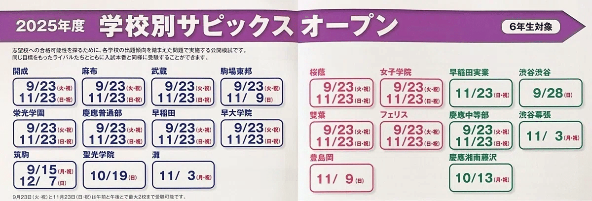 2025年　学校別サピックスオープン　桜蔭　9月と１１月実施分 SAPIX小学部 | 学校別サピックスオープン｜公開模試