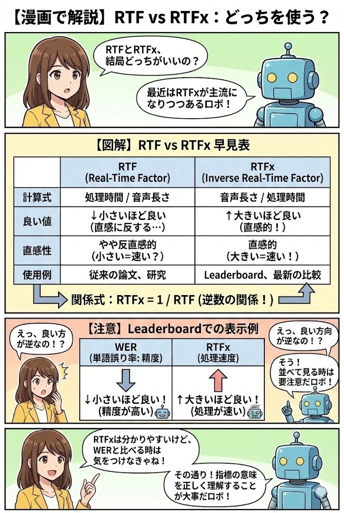 [マンガで理解]RTFx（逆リアルタイムファクター）ってなんだ？─ ASRモデルの「速さ」を測る指標を徹底解説｜GeneLab