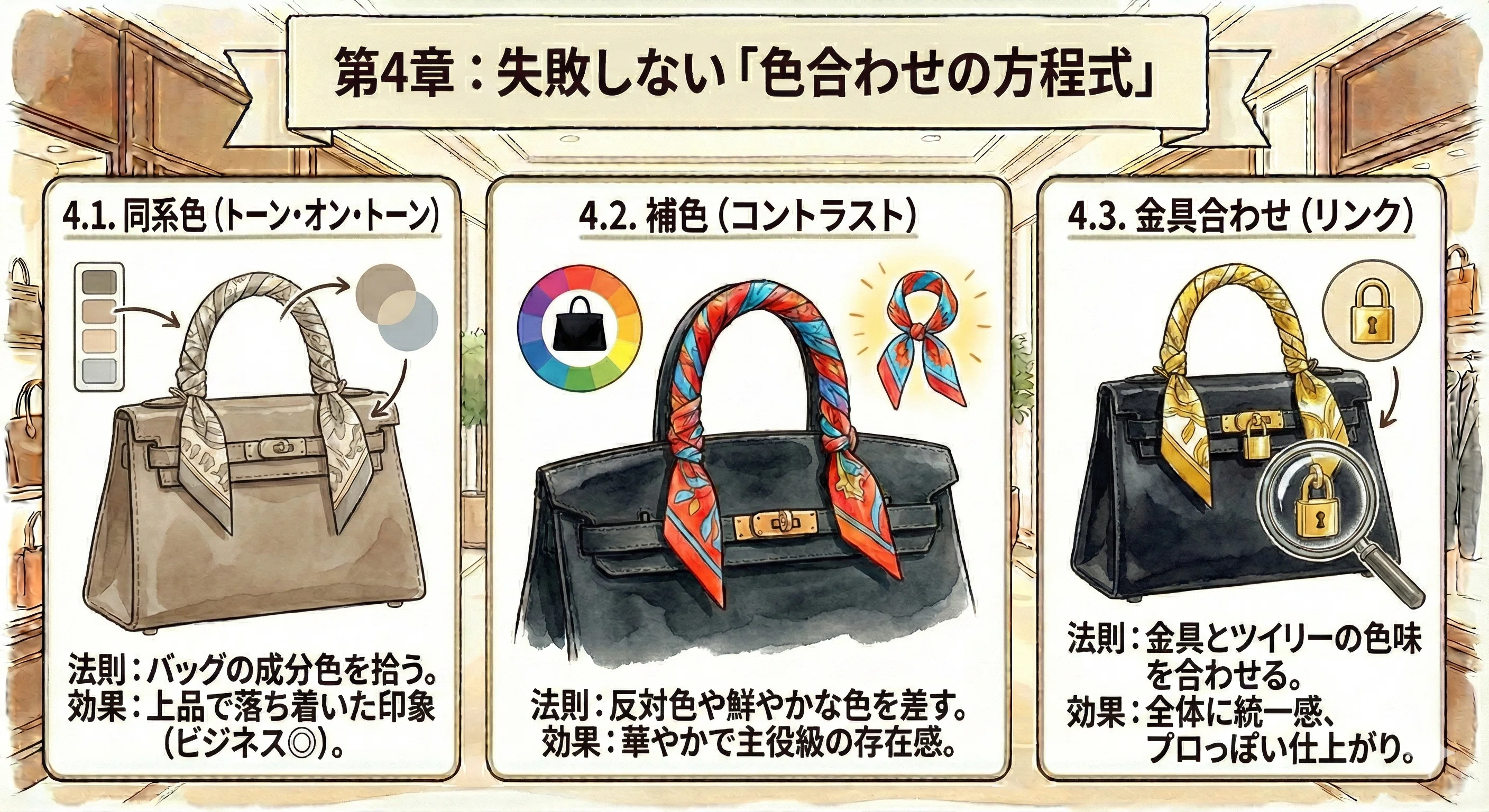保存版】エルメス・ツイリーの美学と実用：バッグを守り、彩るための