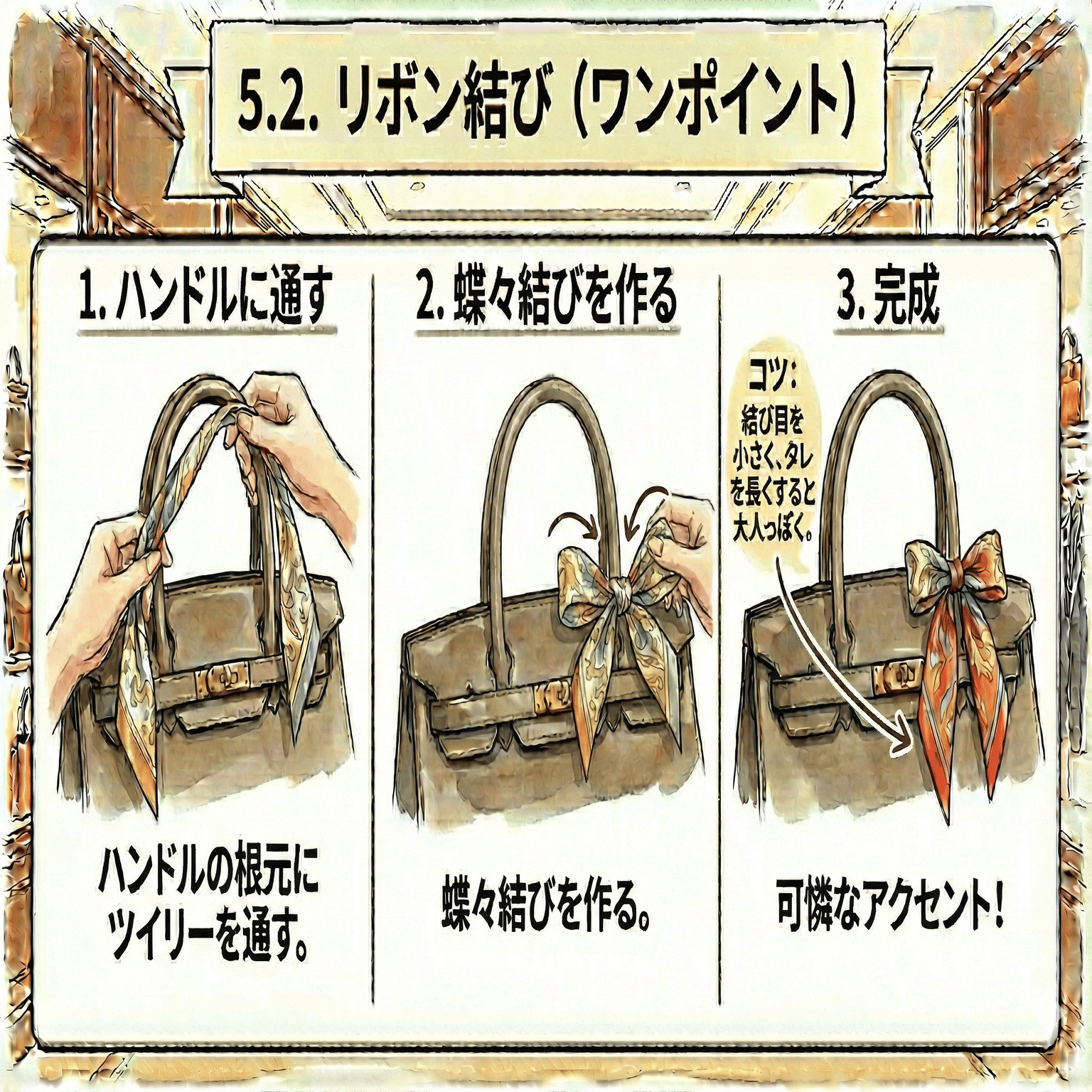 保存版】エルメス・ツイリーの美学と実用：バッグを守り、彩るための