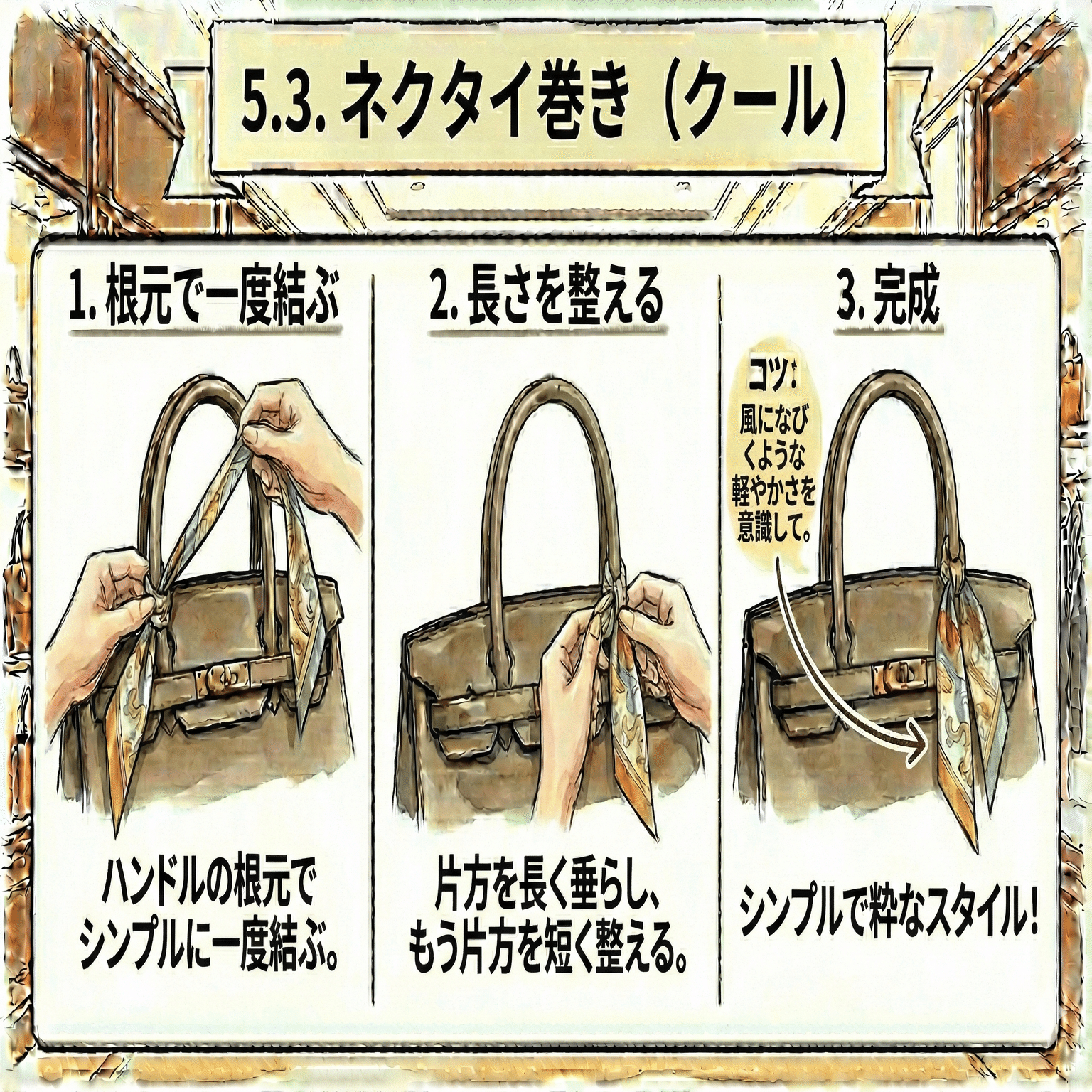 保存版】エルメス・ツイリーの美学と実用：バッグを守り、彩るための