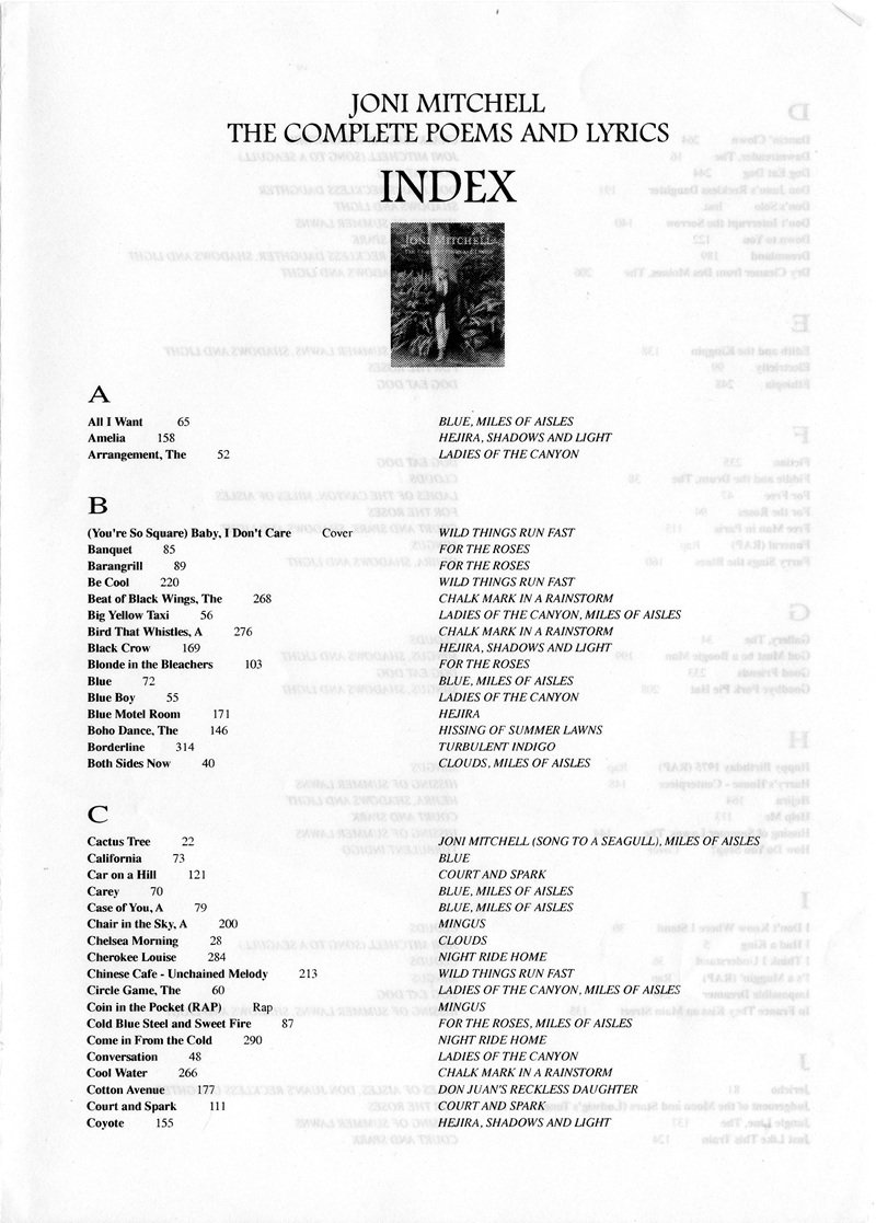 ジョニ・ミッチェル詩集の索引｜きじまこう