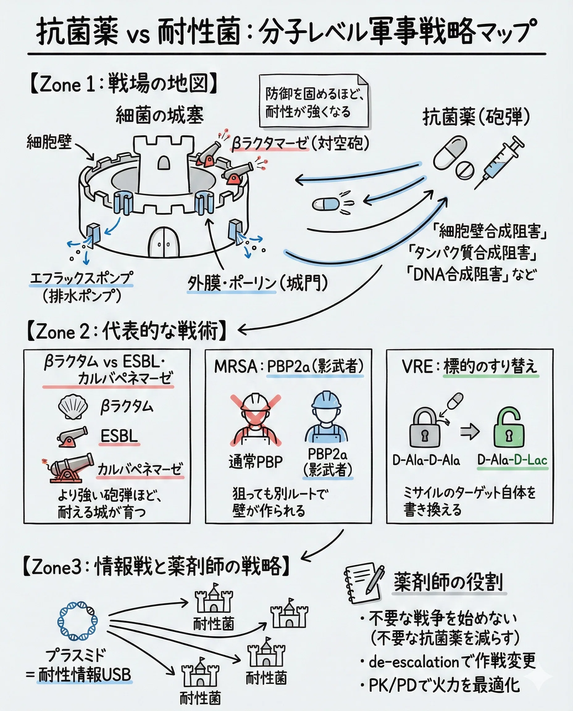 薬剤耐性(AMR)はなぜ起こる？抗菌薬 vs 耐性菌の「分子レベル軍事戦略