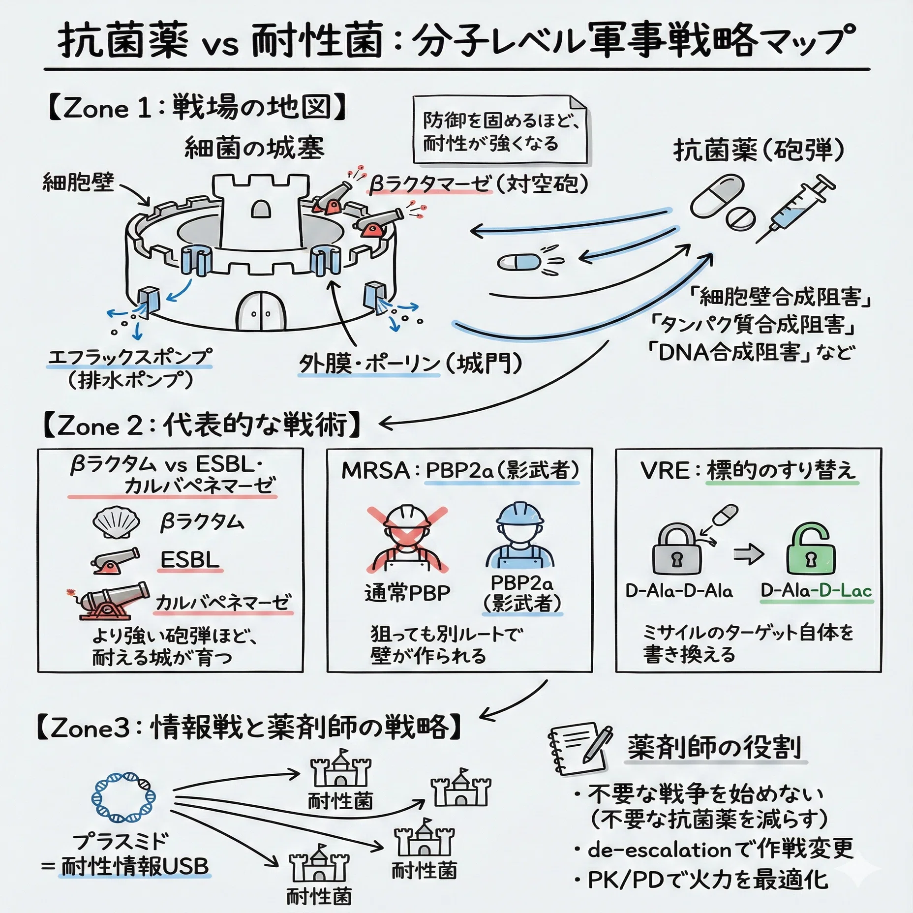 薬剤耐性(AMR)はなぜ起こる？抗菌薬 vs 耐性菌の「分子レベル軍事戦略