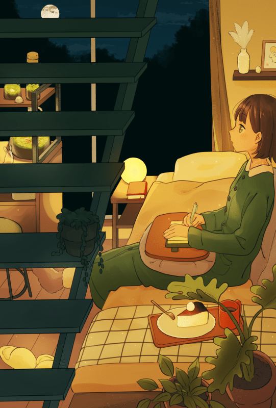 イラスト解説】月夜、心の赴くままに過ごす時間を描く。｜松峰