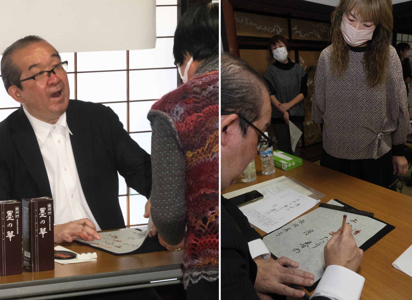 かな書道 笑顔で楽しむ／仲田光成さん出身の竹野で初開催／「あきつ会