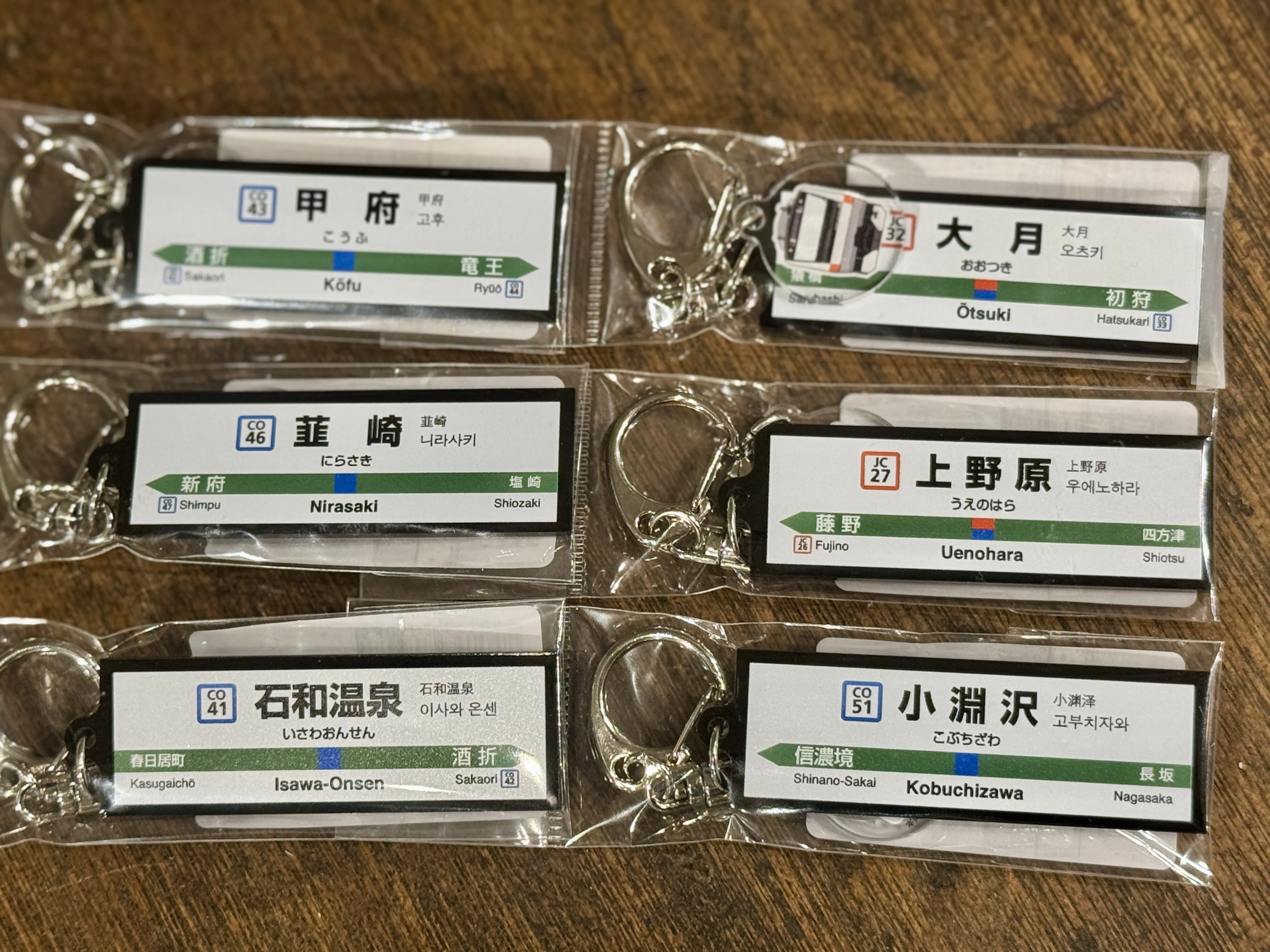 アタゴショウテンで「中央線 駅名標キーホルダー」（電車ミニチャーム