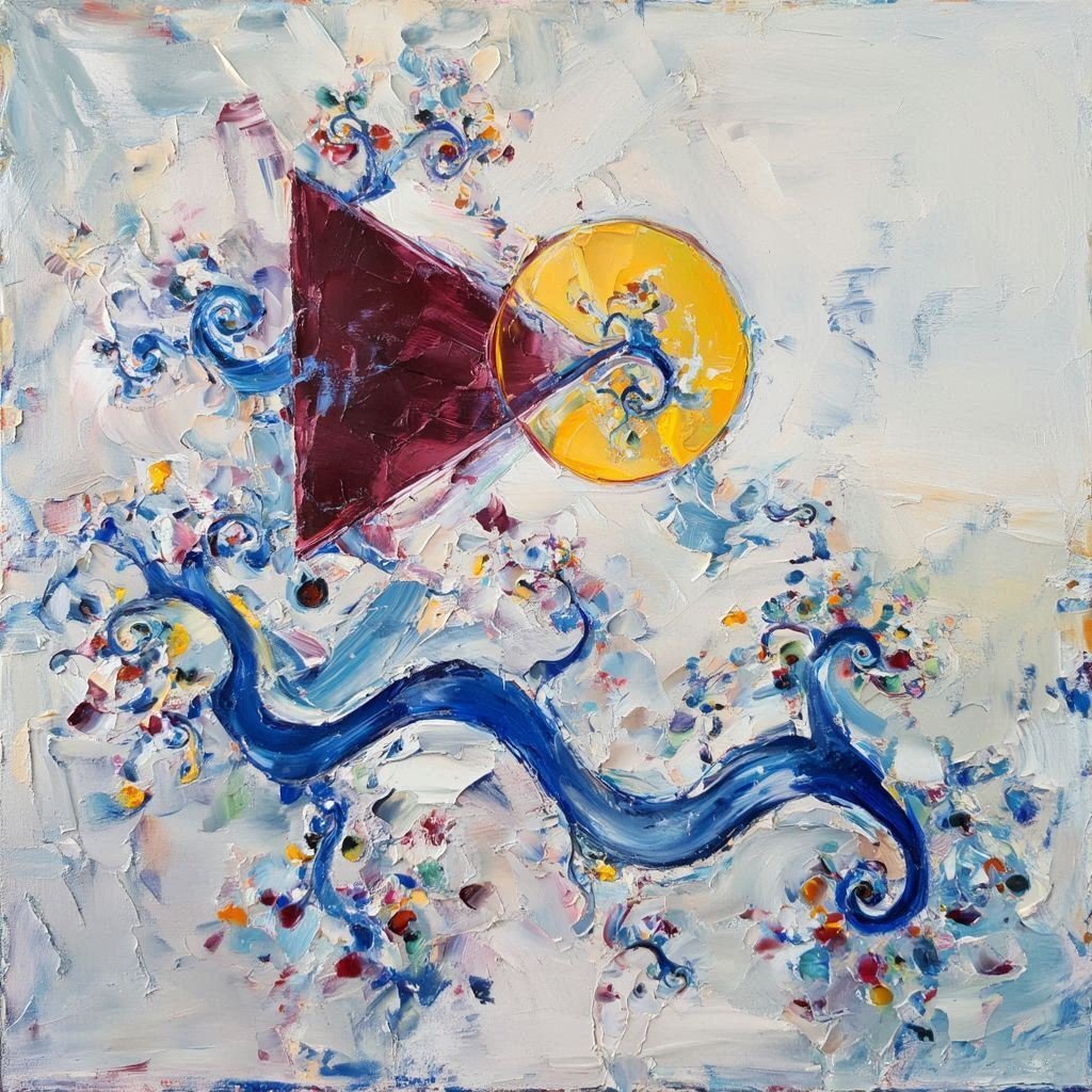 AI画像 de 油彩画（抽象、三角円カオス）｜茜町春彦