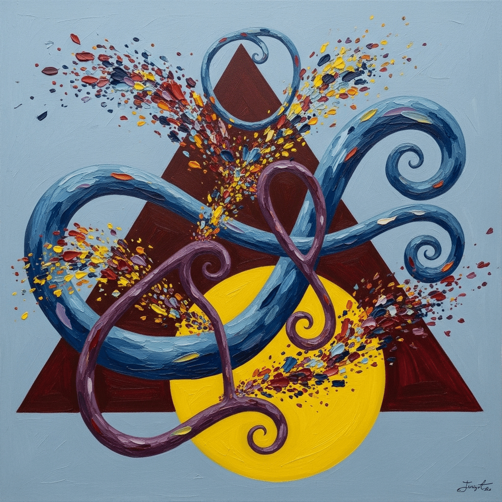 AI画像 de 油彩画（抽象、三角円カオス）｜茜町春彦