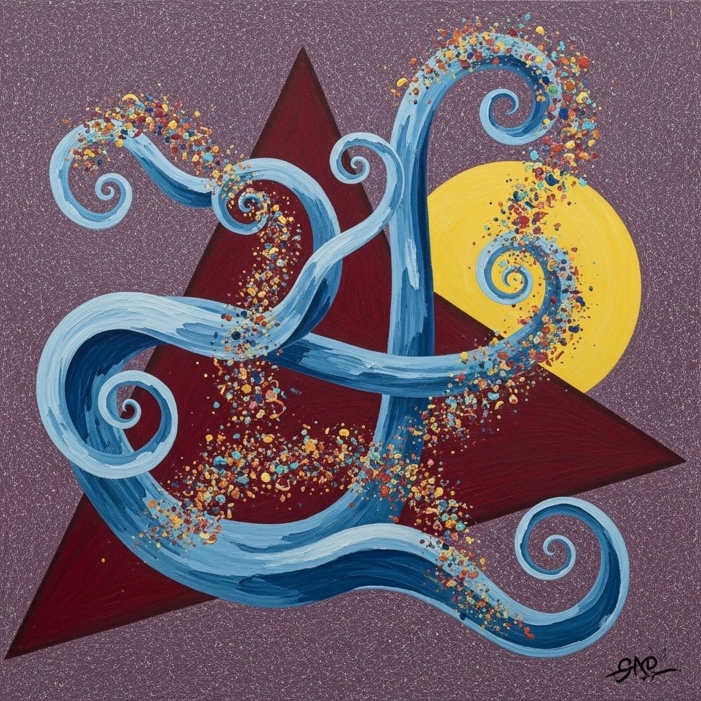 AI画像 de 油彩画（抽象、三角円カオス）｜茜町春彦