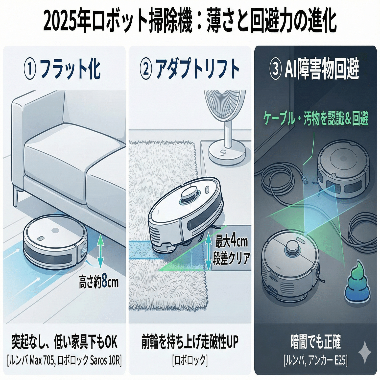 完全版】エコバックス・ルンバ・ロボロック・アンカー比較｜スペック表