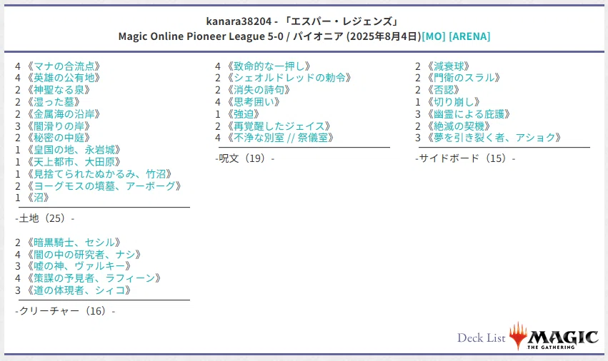 MTGパイオニア】5cシィコレジェンズ調整録【アリーナダイヤ帯無敗