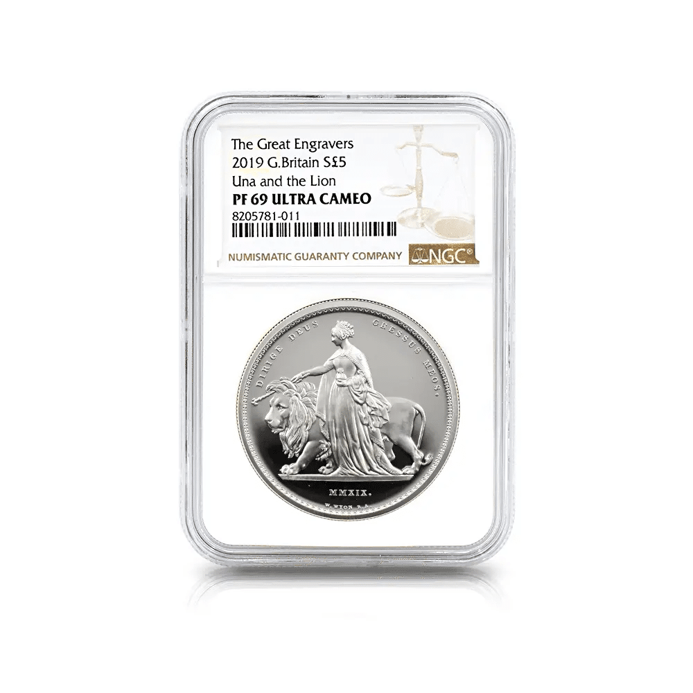 2019 エリザベス2世 ウナ＆ライオン 5ポンド2オンス銀貨 NGC PF69UC