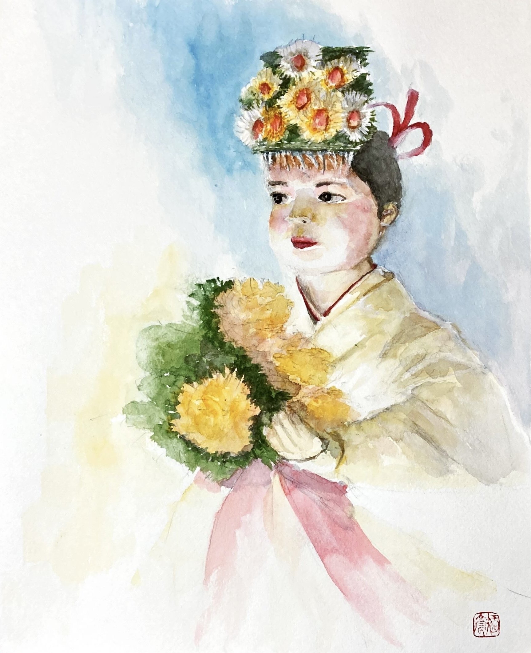 水彩画150】神事行事の巫女さん｜tatatotoya