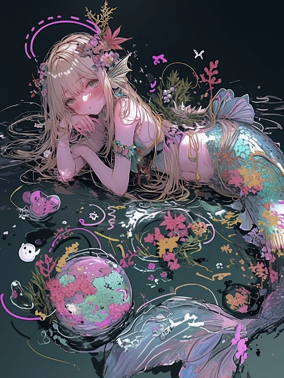 白銀の髪同盟】祈りを喰む人魚 (#AIイラスト#画像生成AI#niji6)｜スイ