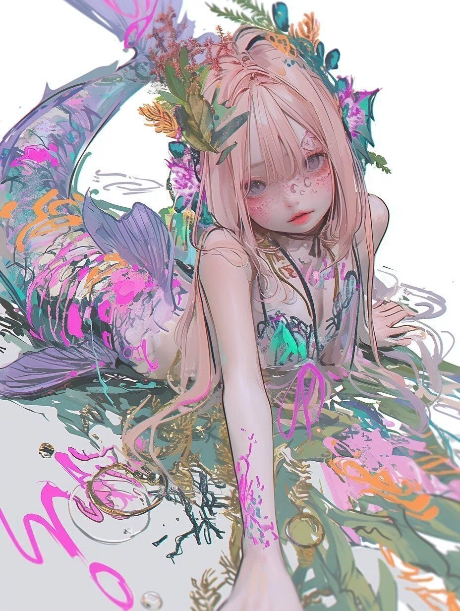 白銀の髪同盟】祈りを喰む人魚 (#AIイラスト#画像生成AI#niji6)｜スイ