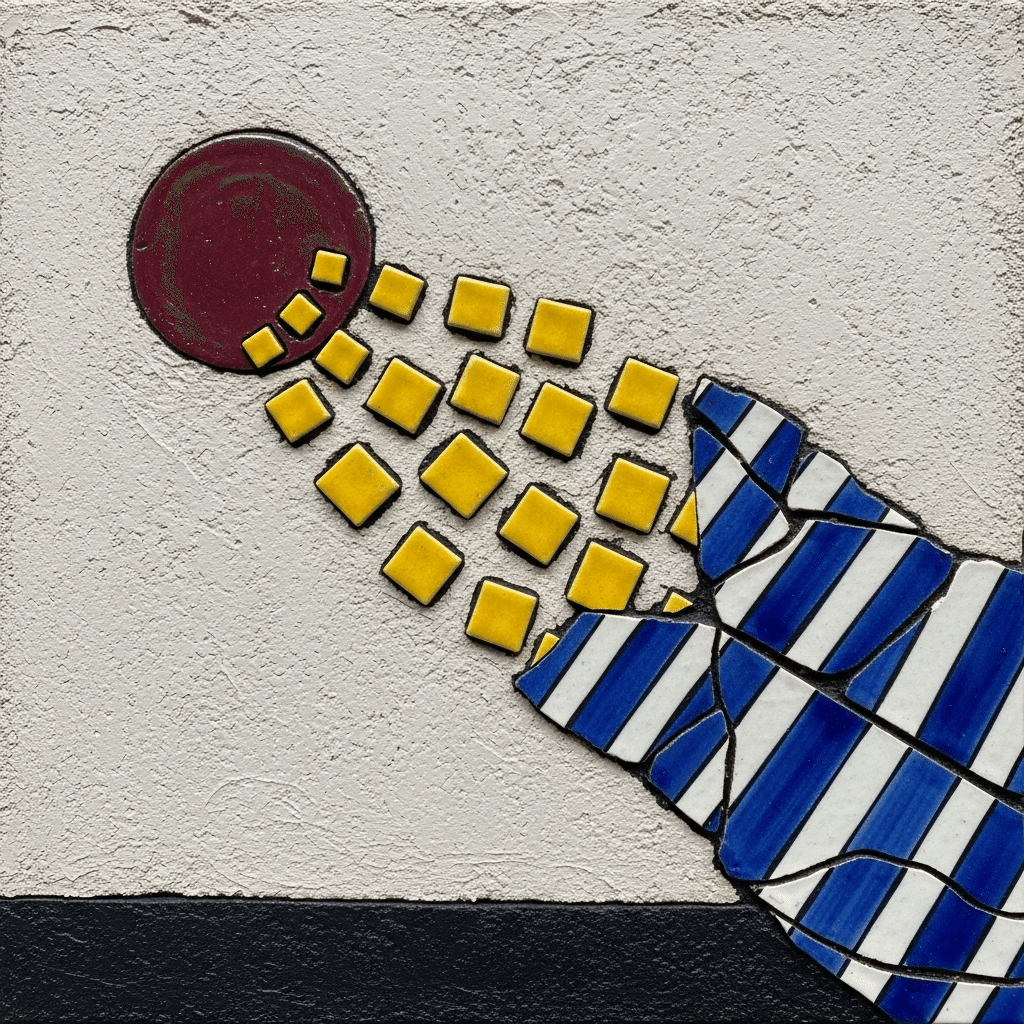 AI画像 de ミクストメディア（抽象、帯分裂円角放射）｜茜町春彦