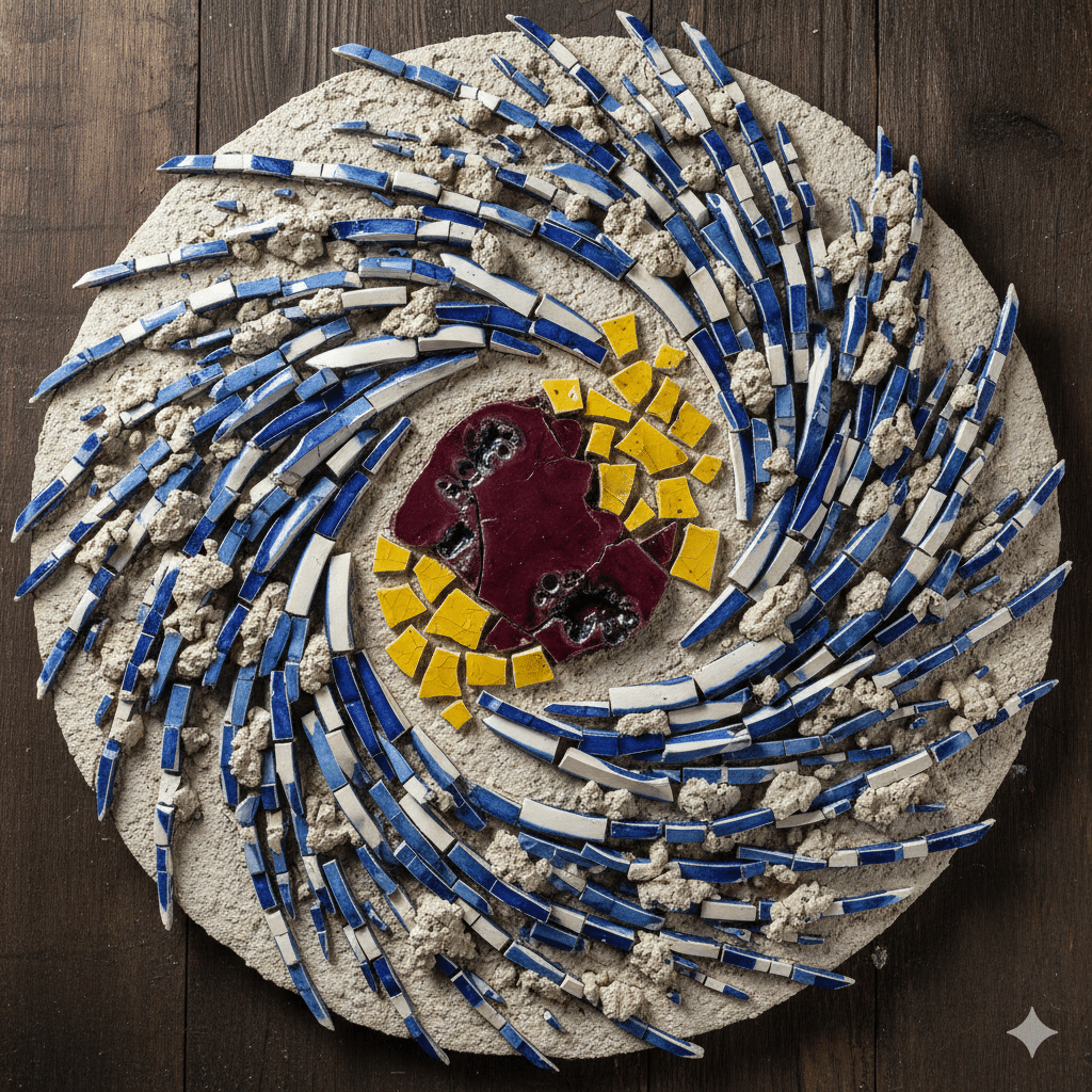 AI画像 de ミクストメディア（抽象、帯分裂円角放射）｜茜町春彦