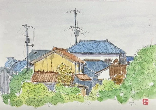 散歩スケッチで「家並」を描いた｜水彩スケッチ帖