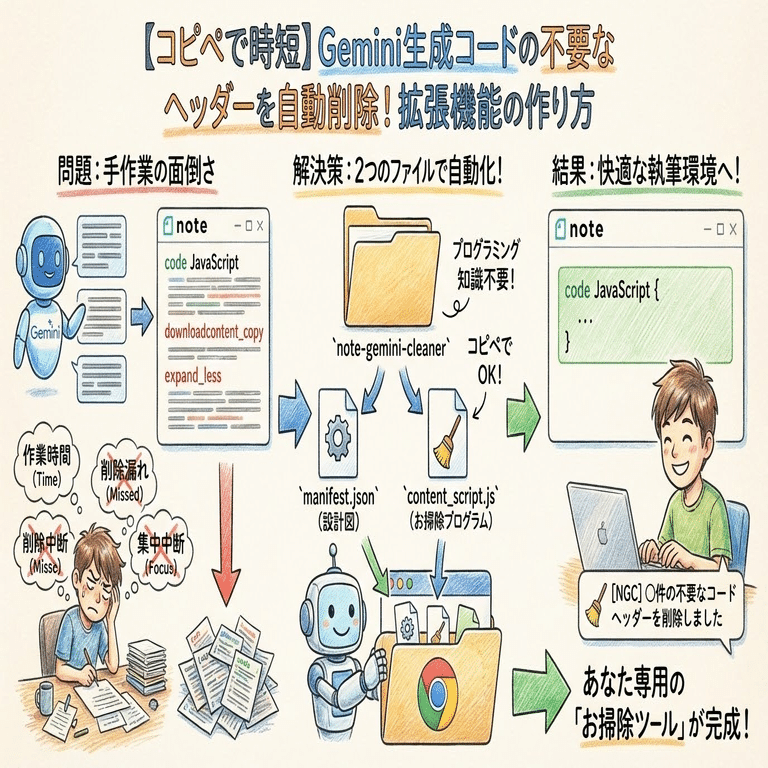 コピペで時短】Geminiがnoteに生成するコードヘッダーを自動削除する