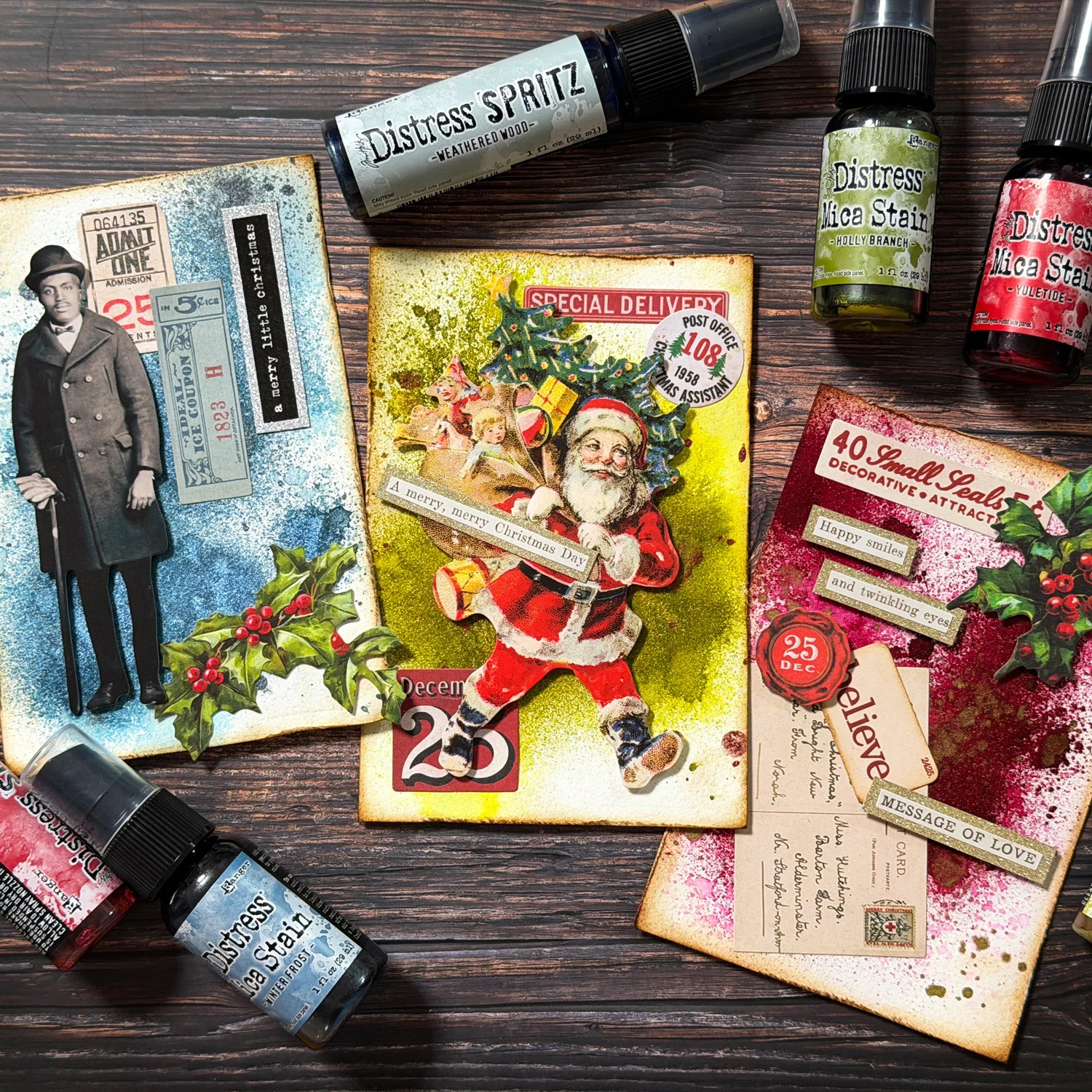 きらきらヴィンテージなクリスマスコラージュカード｜海外文具と古本