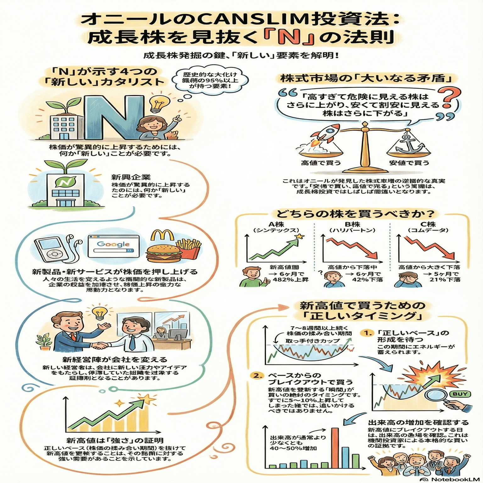 オニールの成長株発掘法」解説！伝説の投資法CANSLIMとは？大化け株