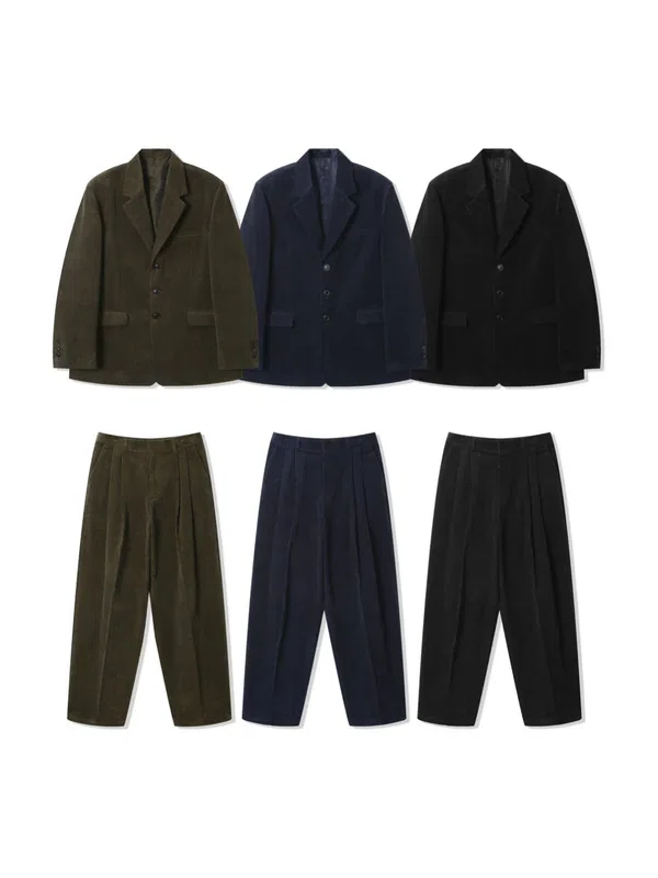 Korean Corduroy Set Product Image | Khaki, Navy, and Black Jacket and Pants