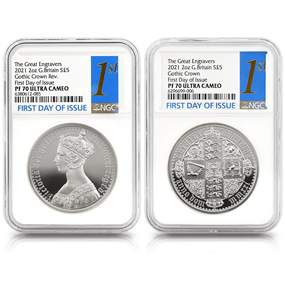 2021 エリザベス2世 ゴチッククラウン 5ポンド2オンス銀貨 2枚セット