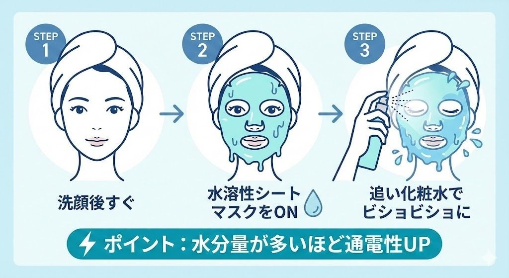 エレキブラシプラスはパックの上からが正解？効果を倍増させる「濡らし