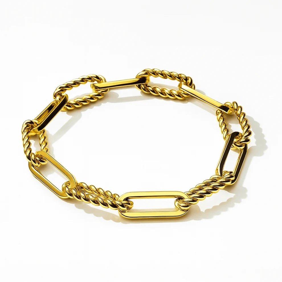 K18YG 18金イエローゴールド切子ブレスレット K18イエローゴールドの“ねじりレオンチェーン”。日常にそっと溶け込む