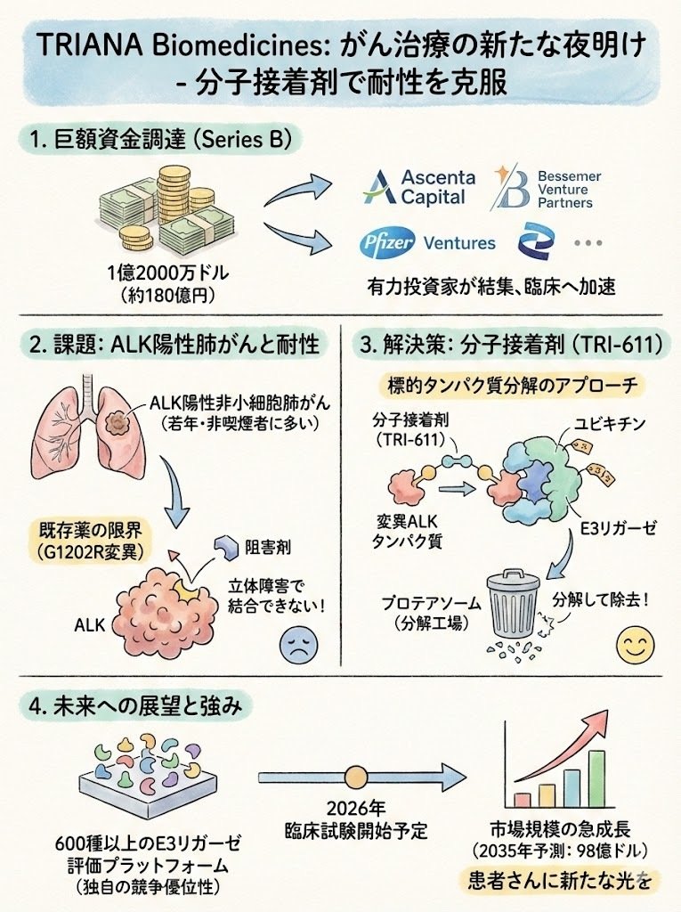 TRIANA Biomedicines】ALK陽性肺がん治療薬開発と1億2000万ドル調達