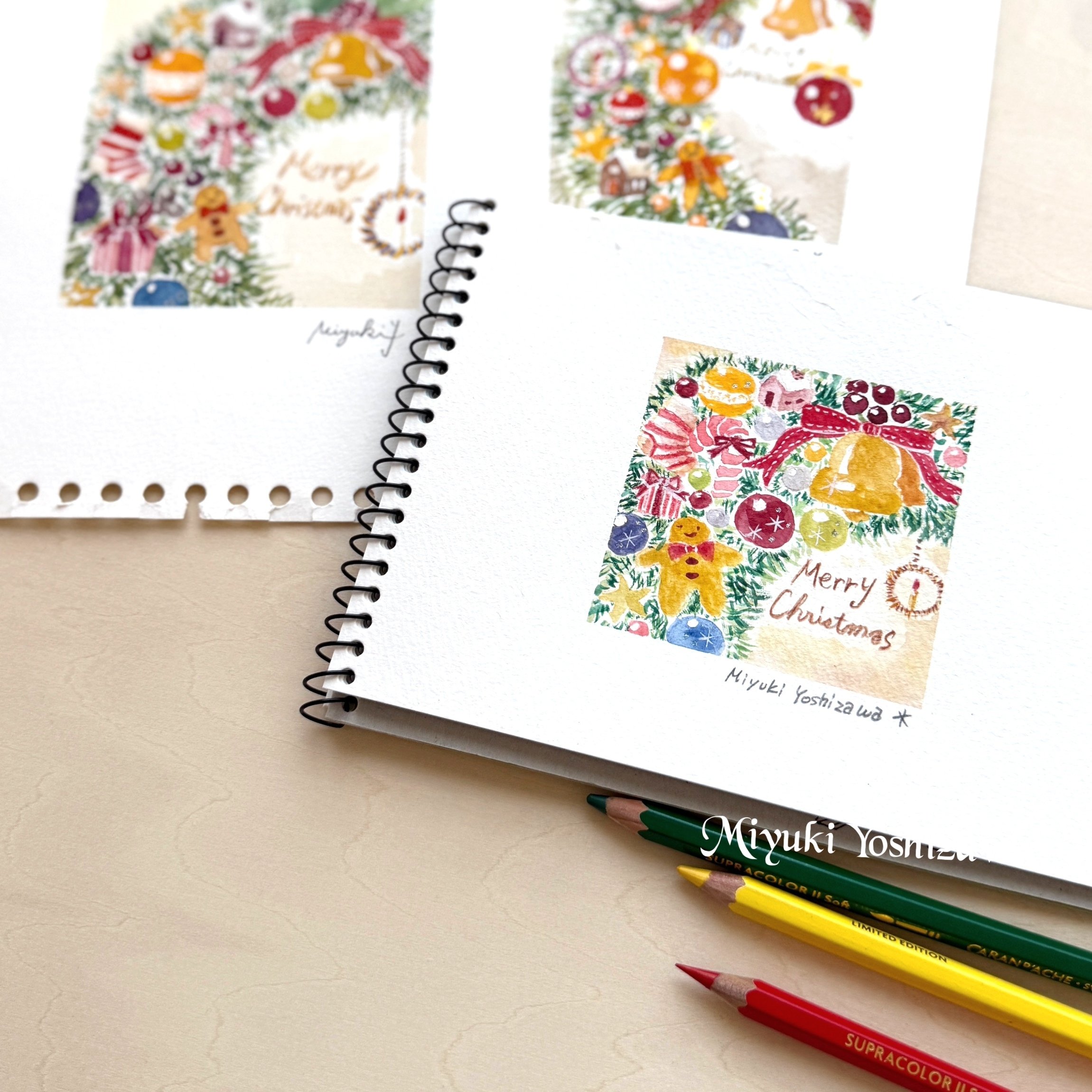 水彩色鉛筆】クリスマスイラストの描き方｜吉沢深雪