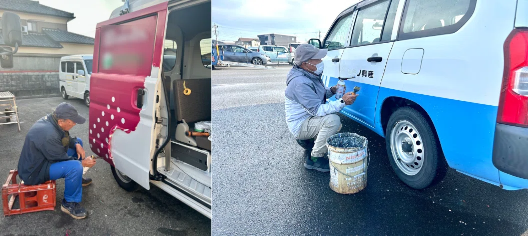 車両の看板剥離作業