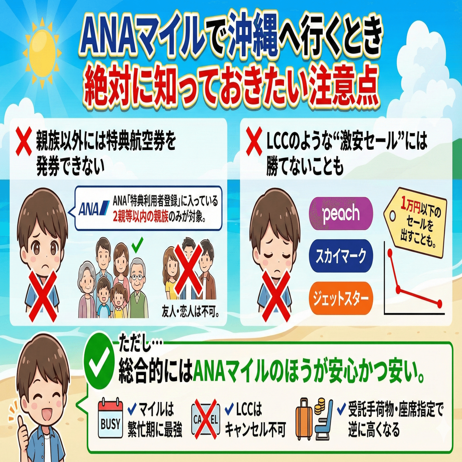ANAマイルで行ける沖縄｜必要マイル数・最安日程・裏技まとめ｜おきとら｜おきとら