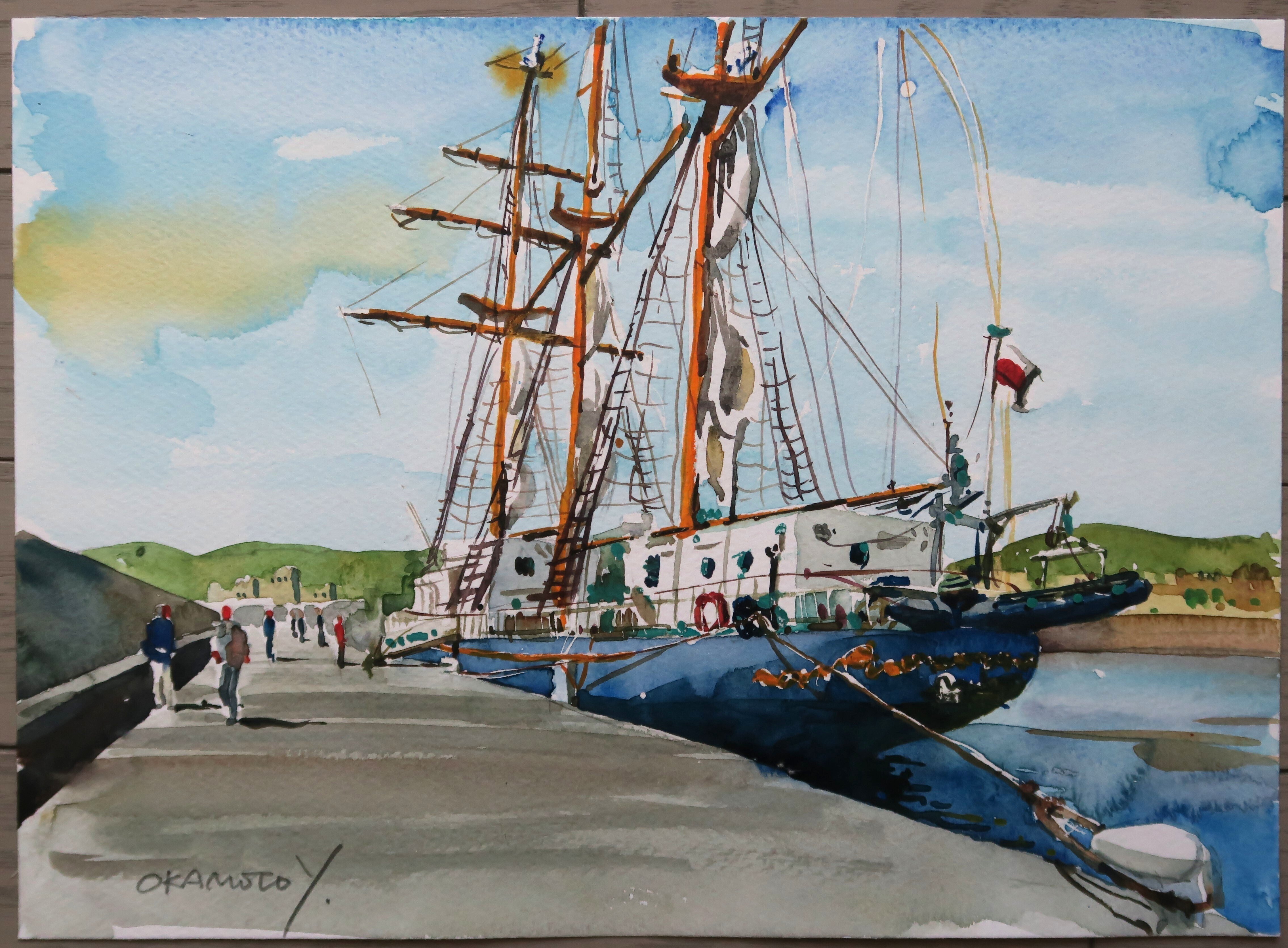 みらいへ」神戸沖を帆走/海辺の水彩画｜海の音 - umi no oto - by FURUNO