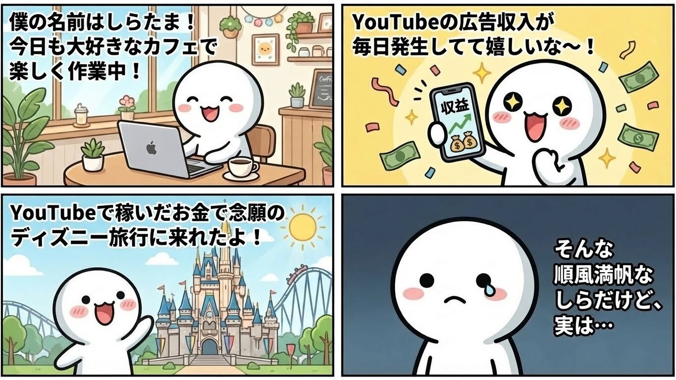 4コママンガ】しらたまって何者？｜しらたま｜YouTube初心者を収益化へ