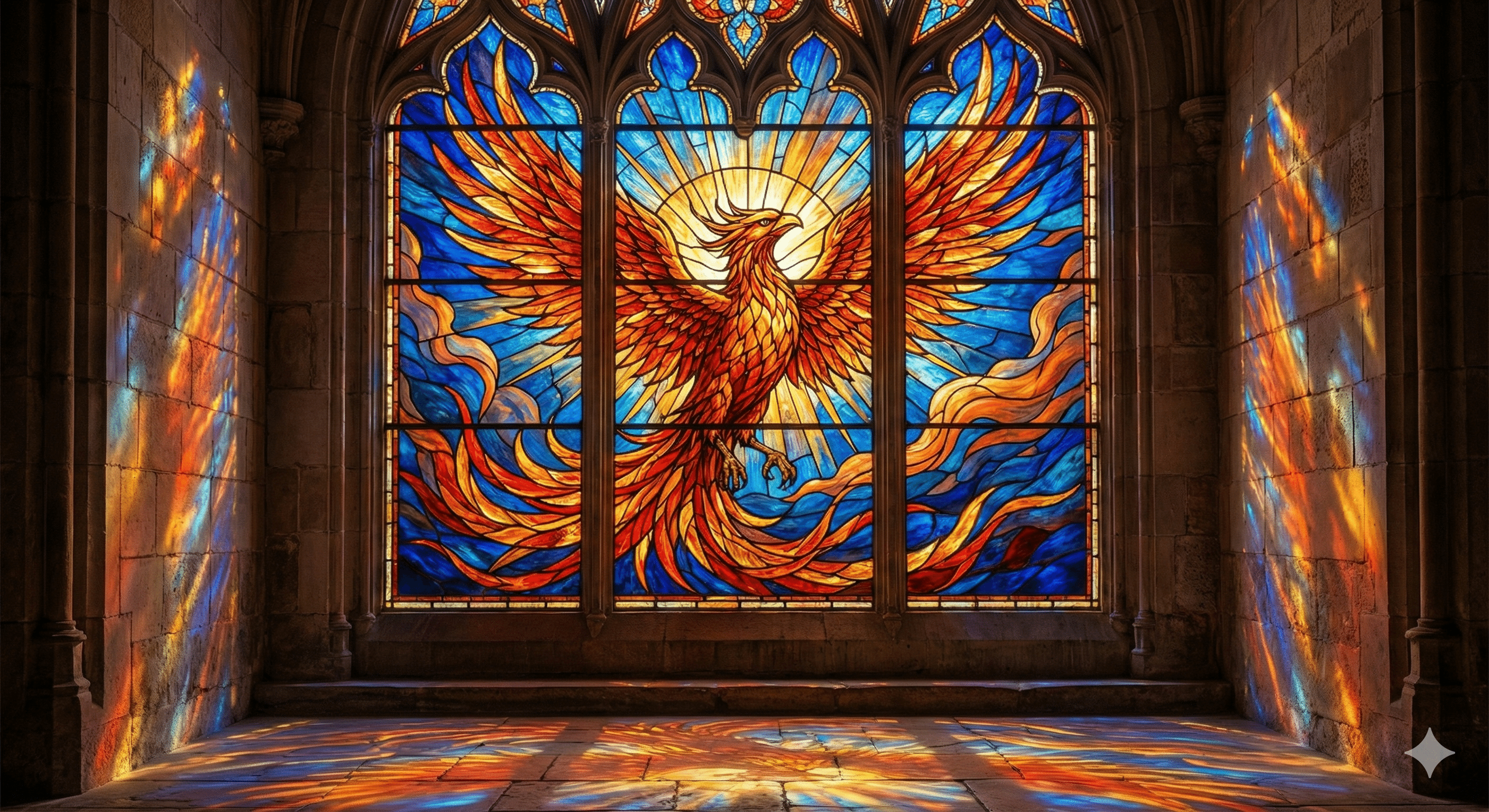 作品例】神々しい光のアート。Geminiで作った「ステンドグラス風」素材