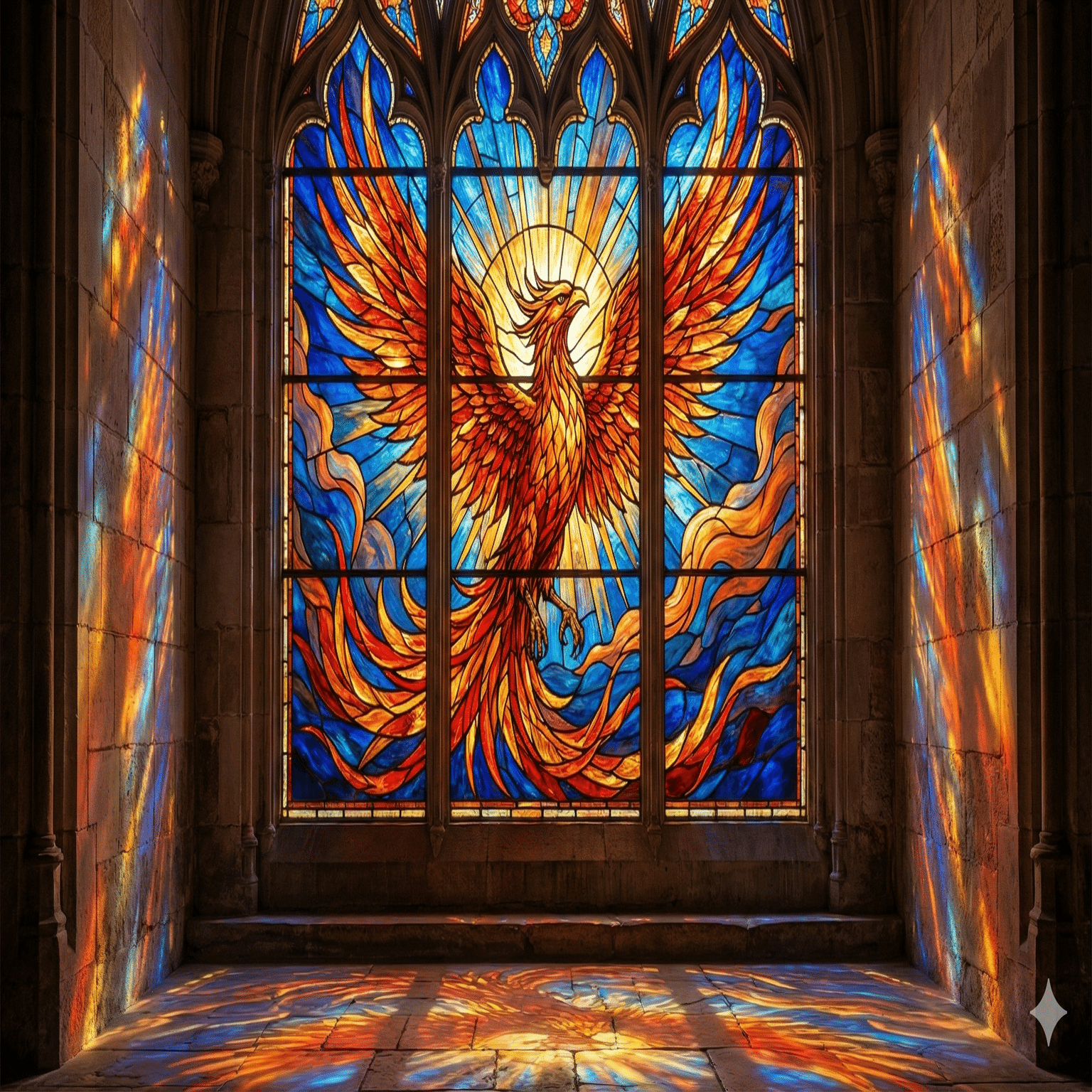 作品例】神々しい光のアート。Geminiで作った「ステンドグラス風」素材