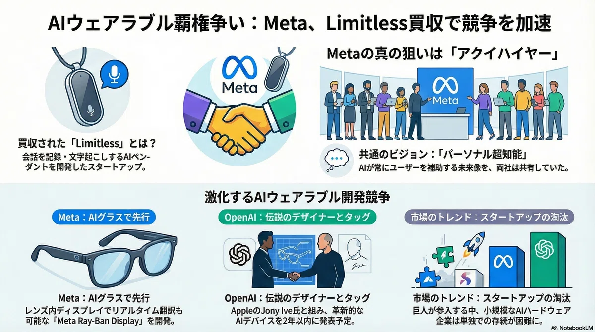 MetaがAIデバイス企業「Limitless」を買収──AIウェアラブル市場の競争激化が加速｜生成AIキュレーター