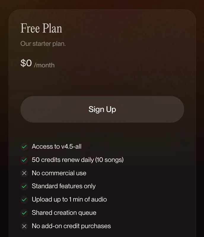 SUNOのFreeプラン