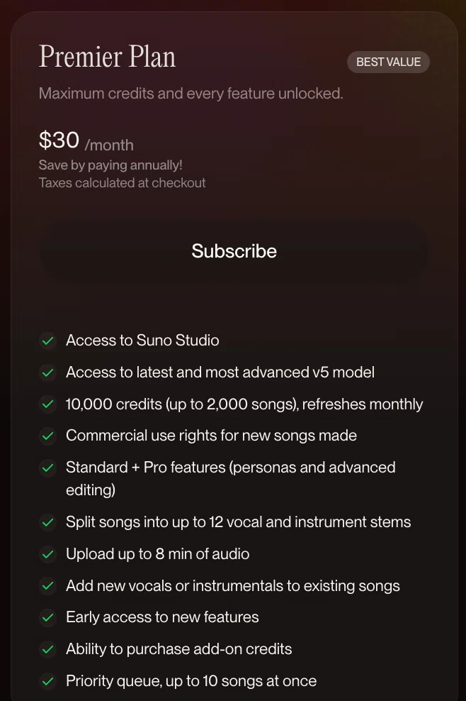 SUNOのPremierプラン