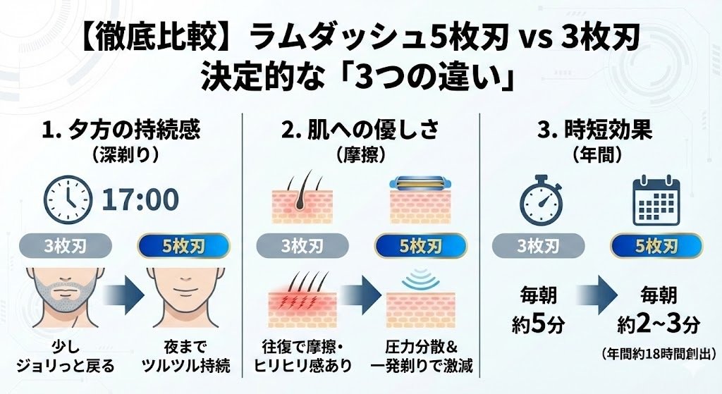 ラムダッシュ5枚刃と3枚刃どっちがいい？違いを比較してわかった「剃り