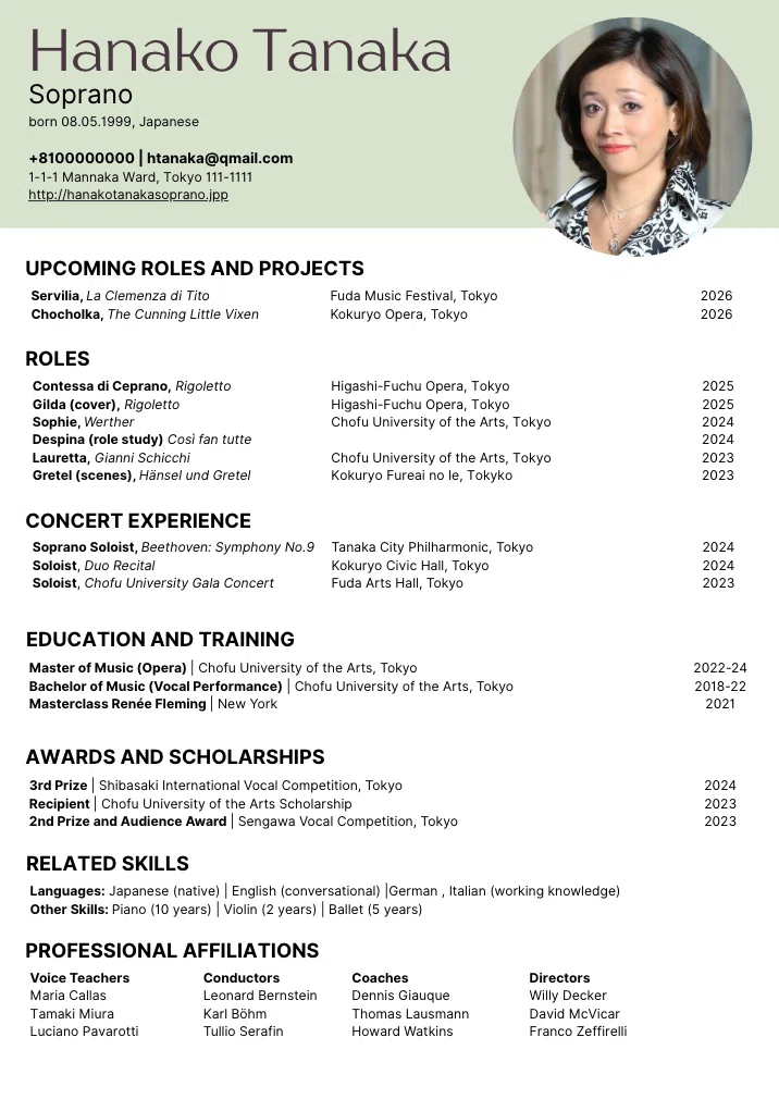 Resume】オペラ歌手の英語CV作成完全ガイド 【Curriculum Vitae