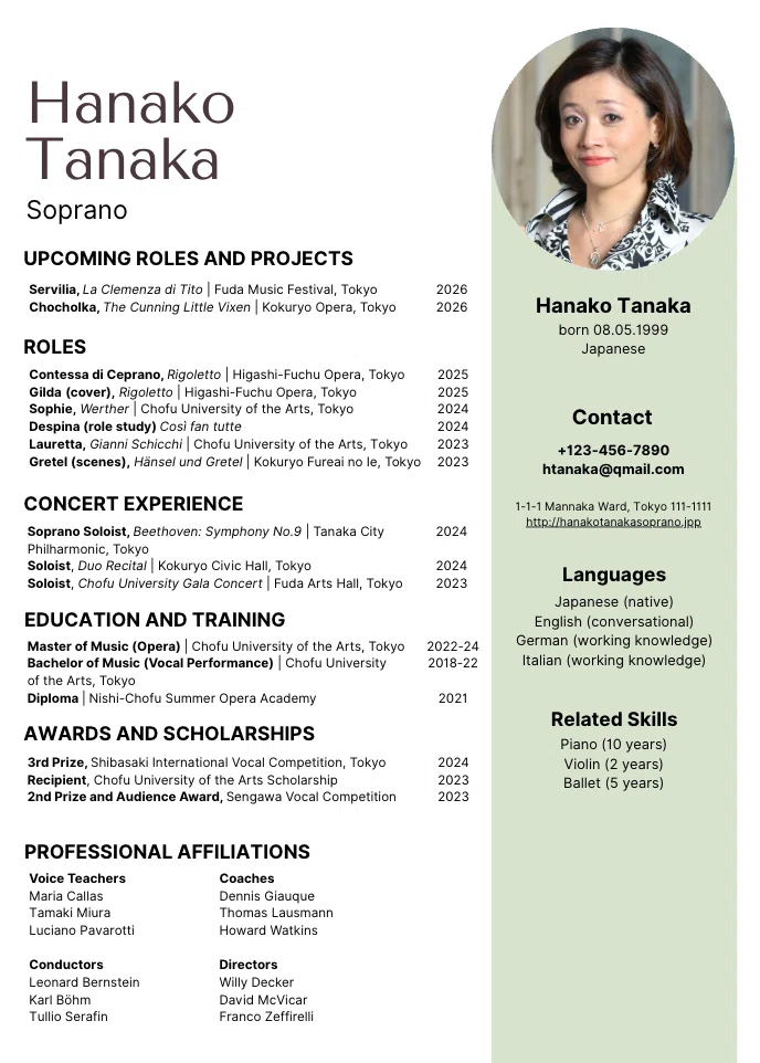 Resume】オペラ歌手の英語CV作成完全ガイド 【Curriculum Vitae