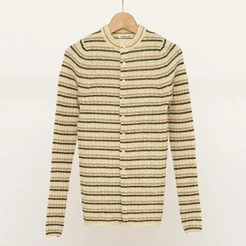 Nostalgic Border [AURALEE] SHETLAND WOOL CASHMERE RIB KNIT CREW
